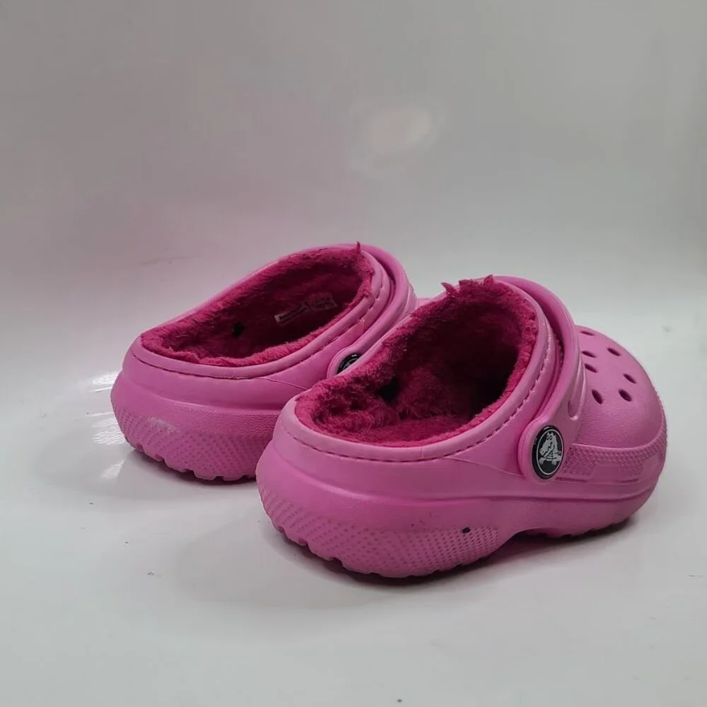Crocs Girl's Pink Classic Lined Adjustable Slip-On Casual Clogs‎ Size US 8